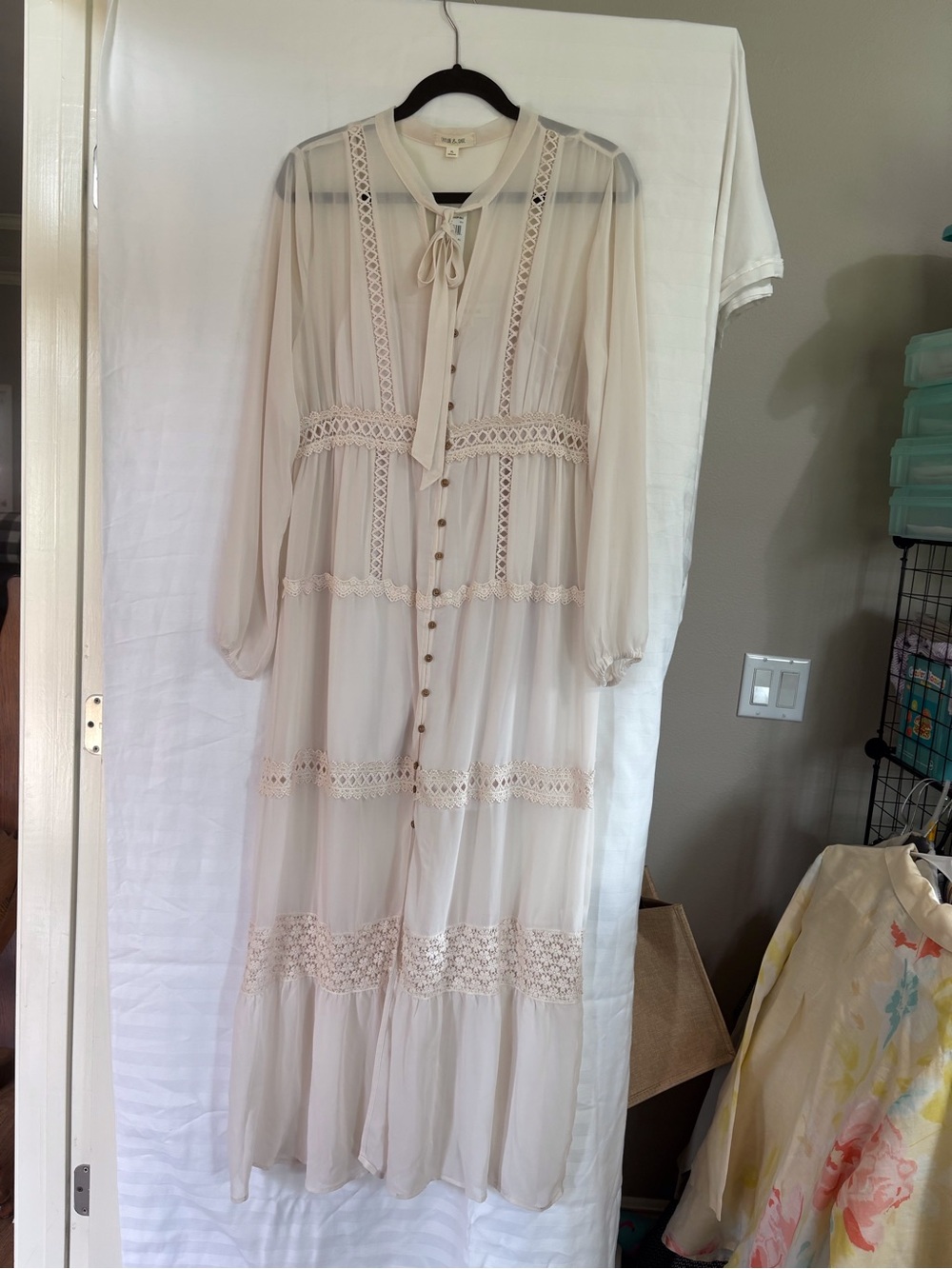 Taylor & Sage Cream Lace-Panel Maxi Dress